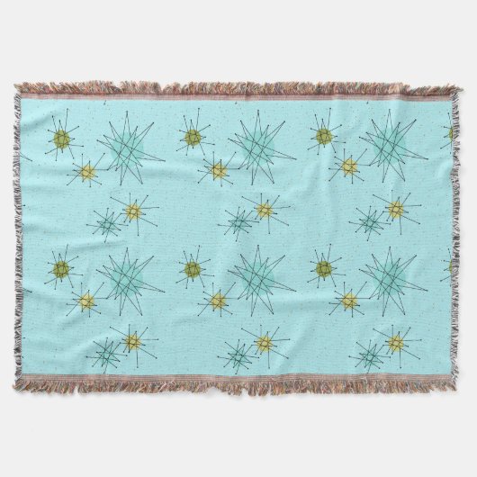 Robin's Egg Blue Atomic Starbursts Throw Blanket Deken (Voorkant)