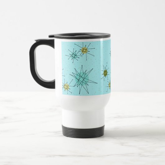 Robin's Egg Blue Atomic Starbursts Travel Mug Reisbeker (Links)