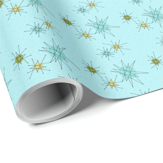 Robin's Egg Blue Atomic Starbursts Wrapping Paper Cadeaupapier (Rol Hoek)