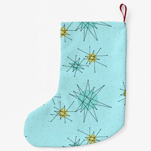 Robin's Egg Blue Atomic Starbursts Xmas Stocking Kleine Kerstsok (Achterkant)