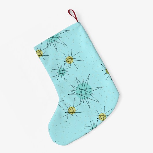 Robin's Egg Blue Atomic Starbursts Xmas Stocking Kleine Kerstsok (Achterkant (Hangend))