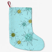 Robin's Egg Blue Atomic Starbursts Xmas Stocking Kleine Kerstsok (Voorkant)