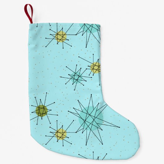 Robin's Egg Blue Atomic Starbursts Xmas Stocking Kleine Kerstsok (Voorkant)