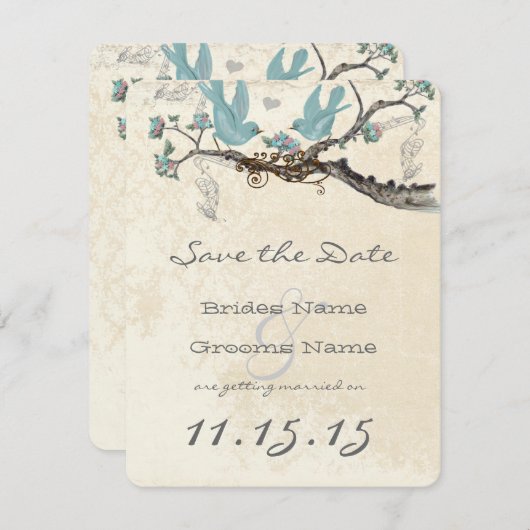 Robin's Egg Blue Birds Save the Date (Voorkant / Achterkant)