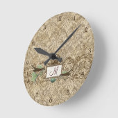 Robins Egg Blue Birds Scroll Monogram Ronde Klok (Hoek)