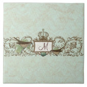 Robins Egg Blue Birds Scroll Monogram Tegeltje (Voorkant)