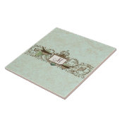 Robins Egg Blue Birds Scroll Monogram Tegeltje (Zijkant)