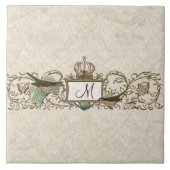 Robins Egg Blue Birds Scroll Monogram Tegeltje (Voorkant)