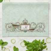 Robins Egg Blue Birds Scroll Monogram Theedoek (Gevouwen)