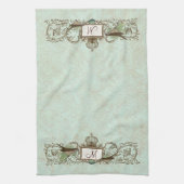  Robins Egg Blue Birds Scroll Monogram Theedoek (Verticaal)
