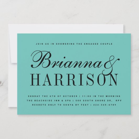 Robin's Egg Blue Couples Names Wedding Shower Kaart (Voorkant)