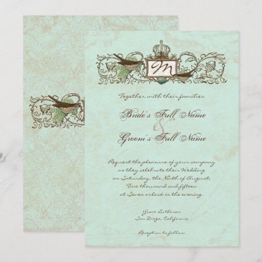  Robins Egg Blue Crown Swirl Flourish Kaart (Voorkant / Achterkant)