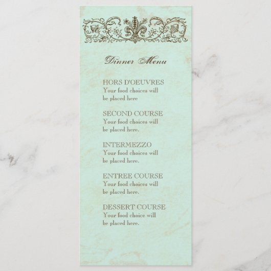 Robins Egg Blue Crown Swirl Flourish Menu (Voorkant)