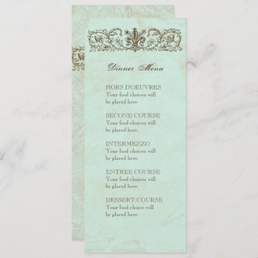 Robins Egg Blue Crown Swirl Flourish Menu (Voorkant / Achterkant)