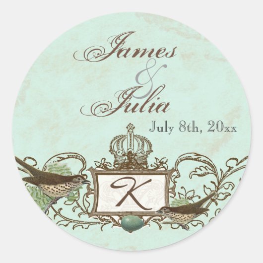  Robins Egg Blue Crown Swirl Flourish Ronde Sticker (Voorkant)