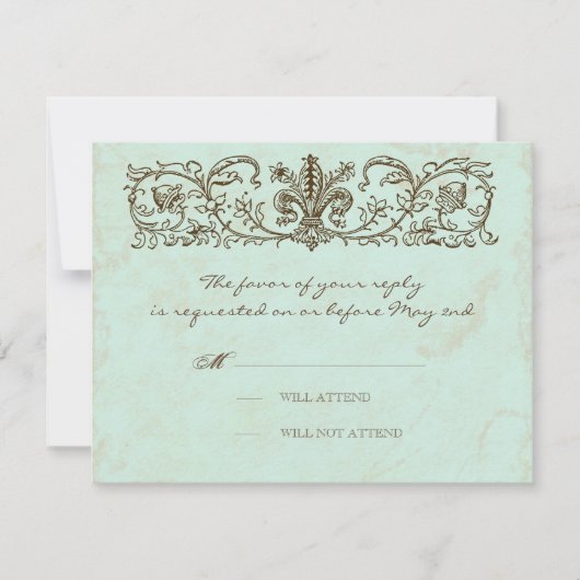  Robins Egg Blue Crown Swirl Flourish RSVP Kaartje (Voorkant)