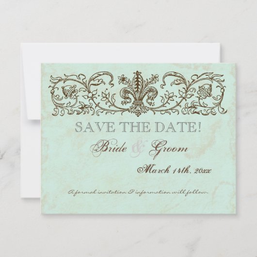  Robins Egg Blue Crown Swirl Flourish Save The Date (Voorkant)