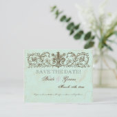  Robins Egg Blue Crown Swirl Flourish Save The Date (Staand voorkant)