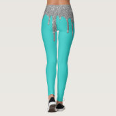 Robin's Egg Blue Cyan Teal Zilveren Glitter Broek Leggings (Achterkant)