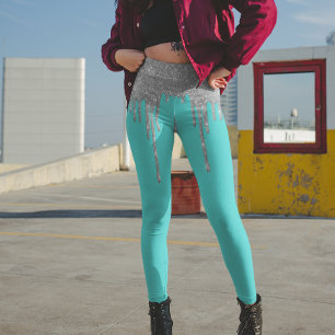 Robin's Egg Blue Cyan Teal Zilveren Glitter Broek Leggings