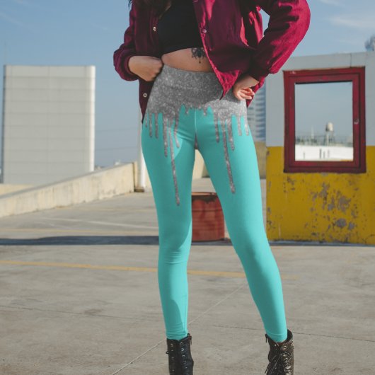 Robin's Egg Blue Cyan Teal Zilveren Glitter Broek Leggings