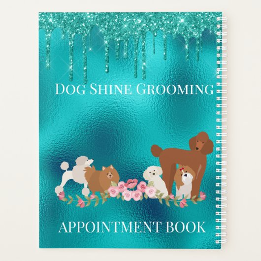 Robin's Egg Blue Dog Grooming Glitter Pet Services Planner (Achterkant)