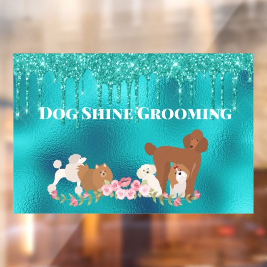 Robin's Egg Blue Dog Grooming Glitter Pet Services Raamsticker (Vel 2)