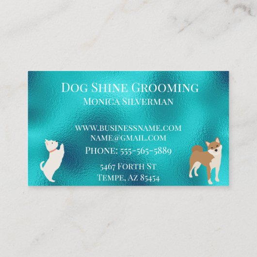 Robin's Egg Blue Dog Grooming Glitter Pet Services Visitekaartje (Achterkant)