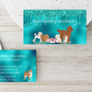 Robin's Egg Blue Dog Grooming Glitter Pet Services Visitekaartje