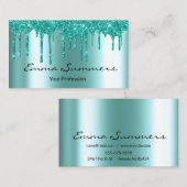 Robin's egg Blue Drips Metal past Glitter aan Visitekaartje (Voorkant / Achterkant)