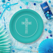 Robin's Egg Blue eerste communie kruis Papieren Bordje (Feest)