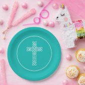 Robin's Egg Blue eerste communie kruis Papieren Bordje (Feest)