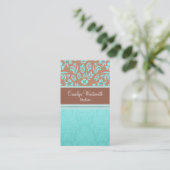 Robins Egg Blue en Brown Damask Visitekaartje (Staand voorkant)