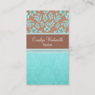 Robins Egg Blue en Brown Damask Visitekaartje
