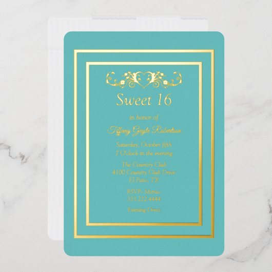 Robins Egg Blue en Folie Sweet 16 Folie Uitnodiging (Envelop)