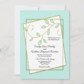 Robins Egg Blue en Gold Leaves Wedding Invitation Kaart (Voorkant)