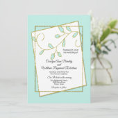 Robins Egg Blue en Gold Leaves Wedding Invitation Kaart (Staand voorkant)