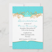 Robins Egg Blue en Gold Quinceañera Invitation Kaart (Voorkant)