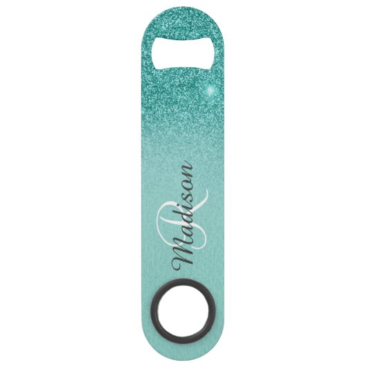 Robin's Egg Blue Faux Glitter Ombre Monogram Speed Flessenopener (Achterkant)