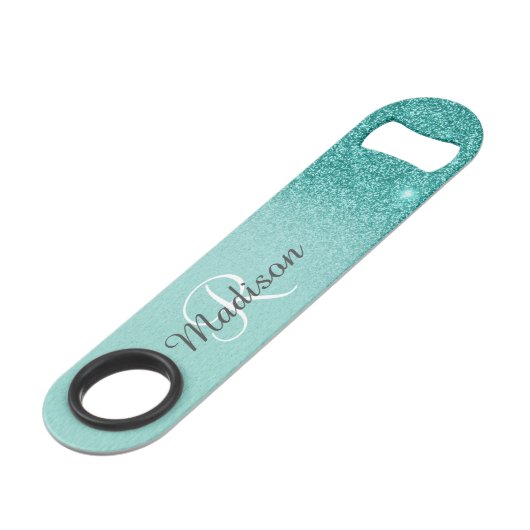 Robin's Egg Blue Faux Glitter Ombre Monogram Speed Flessenopener (Achterkant Gekanteld)