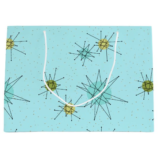 Robin's Egg Blue Iconic Atomic Starbursts Gift Bag Groot Cadeauzakje (Voorkant)
