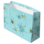 Robin's Egg Blue Iconic Atomic Starbursts Gift Bag Groot Cadeauzakje (Achterkant Gekanteld)