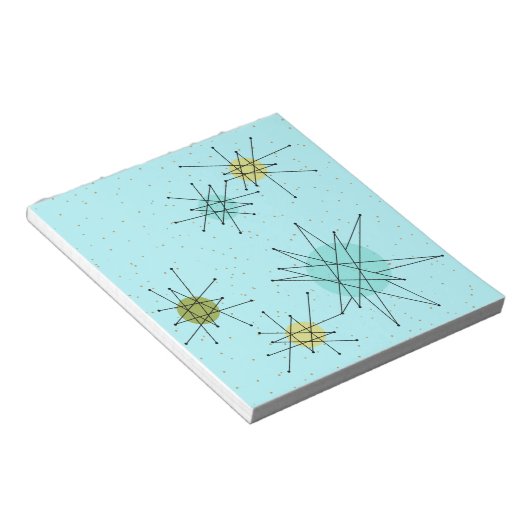Robin's Egg Blue Iconic Atomic Starbursts Notepad Notitieblok (Schuin)
