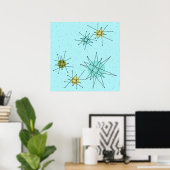 Robin's Egg Blue Iconic Atomic Starbursts Poster (Thuiskantoor)