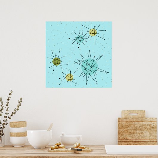 Robin's Egg Blue Iconic Atomic Starbursts Poster (Keuken)