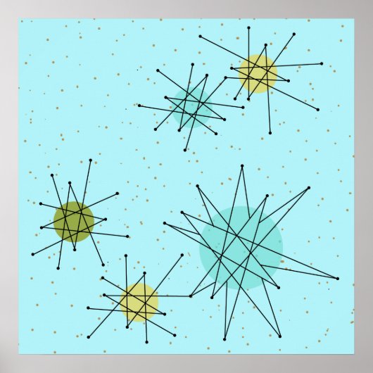 Robin's Egg Blue Iconic Atomic Starbursts Poster (Voorkant)