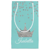 Robins Egg Blue met Silver Crown Small Gift Bag Klein Cadeauzakje (Voorkant)