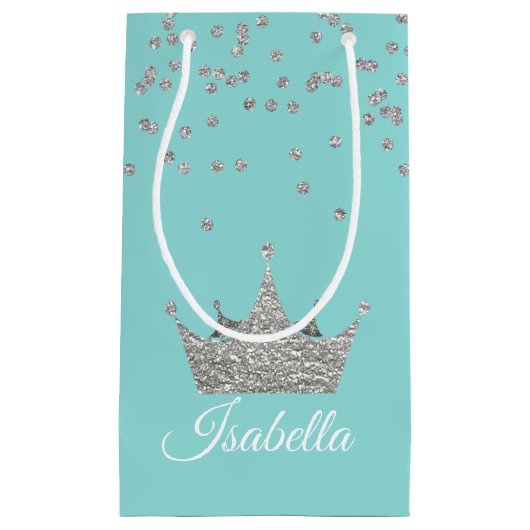 Robins Egg Blue met Silver Crown Small Gift Bag Klein Cadeauzakje (Voorkant)