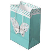 Robins Egg Blue met White Butterfly Gift Bag Medium Cadeauzakje (Achterkant Gekanteld)