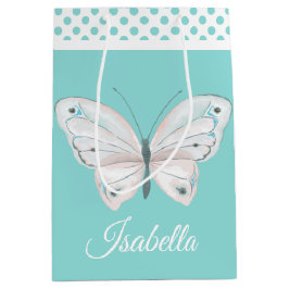 Robins Egg Blue met White Butterfly Gift Bag Medium Cadeauzakje